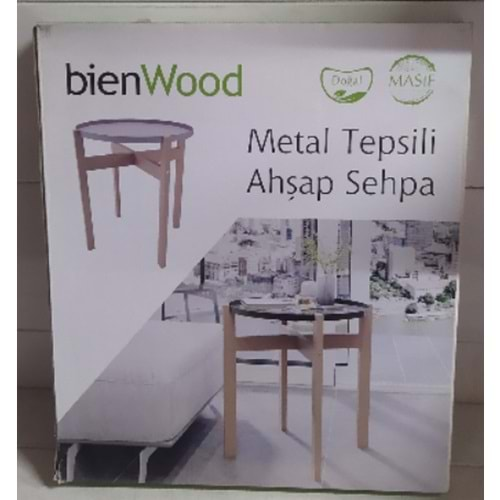 METAL TEPSİLİ AHŞAP YUVARLAK SEHPA